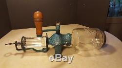 Antique Crystal No. 3 Wall Mount Coffee Mill Grinder With Glass- Nice 1