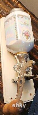 Antique Crystal Steel Wall Mount Coffee Grinder Mill Germany Original Roses Old