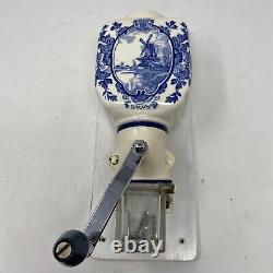 Antique De Ve Blue Delft Windmill Wall Mount Coffee Grinder, Untested