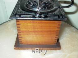 Antique Dovetail Wood & Cast Iron Coffee Grinder