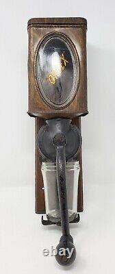 Antique Duplex Wood-Grained Litho on Tin Coffee Grinder/ Oval Glass Insert No 72