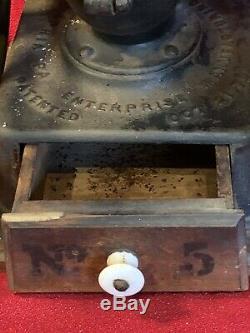 Antique ENTERPRISE No 5 Coffee Grinder Mill 1876 Excellent Working Condition