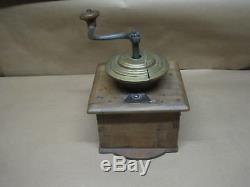 Antique Early Primitive Coffee Grinder Wood/Brass/ Iron 8 1/2 High