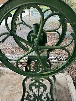 Antique Elgin National Coffee Mill Grinder Floor Model Green Powder Coated