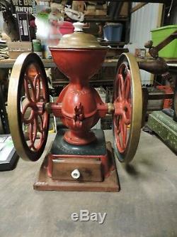 Antique Enterprise 10 1/2 Cast Iron Coffee Grinder, 1898, Dual Wheel (VBEX)