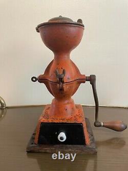 Antique Enterprise Mfg. Co. 1873 Orange Cast Iron Coffee Grinder