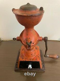 Antique Enterprise Mfg. Co. 1873 Orange Cast Iron Coffee Grinder