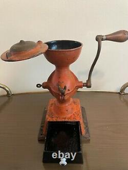 Antique Enterprise Mfg. Co. 1873 Orange Cast Iron Coffee Grinder