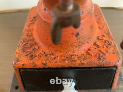 Antique Enterprise Mfg. Co. 1873 Orange Cast Iron Coffee Grinder