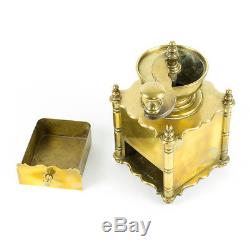 Antique European solid Brass hand crank table box Coffee Mill Grinder, HEAVY