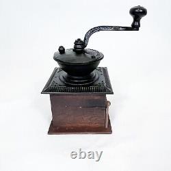 Antique Favorite Mill Wood & Cast Iron Coffee Mill Grinder With Hand Crank Works