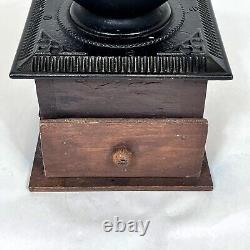 Antique Favorite Mill Wood & Cast Iron Coffee Mill Grinder With Hand Crank Works