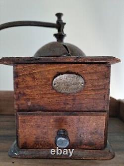 Antique French 1800's Wooden Coffee Grinder (Japy Freres) (Peugeot & Cie)