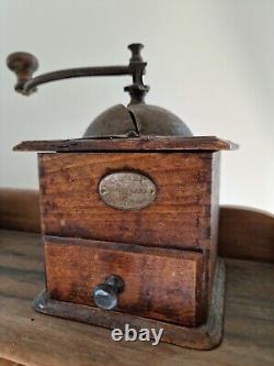 Antique French 1800's Wooden Coffee Grinder (Japy Freres) (Peugeot & Cie)