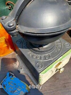 Antique French Coffee Grinder Peugeot Freres Bean Mill Cast Iron Wood Hand Crank