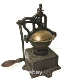 Antique French Coffee Grinder Peugeot Freres Bean Mill Cast Iron Wood Hand Crank