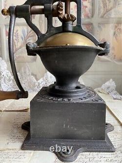 Antique French Coffee Grinder Peugeot Freres N°a1 Bean MILL Cast Iron Wood Brass