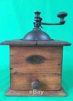 Antique French PEUGEOT FRERES Wood Coffee Grinder Coffee Mill Valentigney