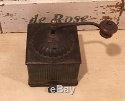 Antique French Ribbed Metal Napoleon III Coffee Mill Grinder Functional