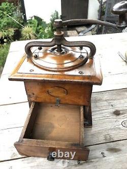 Antique French Walnut Coffee Grinder Mill By Peugeot Freres