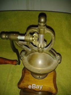 Antique German Coffee Grinder Mill Manual Hand Crank Vintage Wood/ Brass