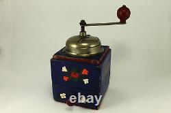 Antique German Geska Qualitt Wooden Coffee Grinder Hand Painted 1930's