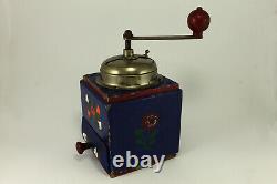 Antique German Geska Qualitt Wooden Coffee Grinder Hand Painted 1930's