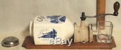 Antique German Porcelain Coffee Grinder Wall Mount Blue Dutch Windmill Ships