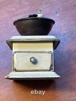 Antique German doll house kitchen miniature Tin Plate Coffee Grinder