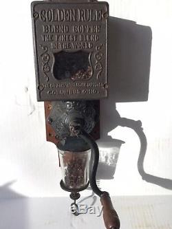 Antique Golden Rule Cast Iron Wall Mount Coffee Grinder