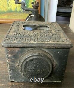 Antique Golden Rule Coffee Grinder Advertising Cast Iron Wall Mounted Wood