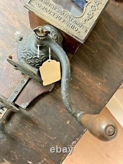 Antique Golden Rule Coffee Grinder Advertising Cast Iron Wall Mounted Wood