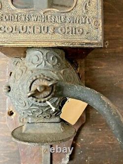 Antique Golden Rule Coffee Grinder Advertising Cast Iron Wall Mounted Wood