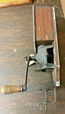 Antique Golden Rule Coffee Grinder Advertising Cast Iron Wall Mounted Wood