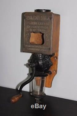 Antique Golden Rule Coffee Grinder Columbus Ohio Wall Mounted Wooden Mill
