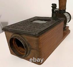 Antique Golden Rule coffee grinder wood cast iron Columbus Ohio and Glass