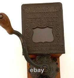 Antique Golden Rule coffee grinder wood cast iron Columbus Ohio and Glass