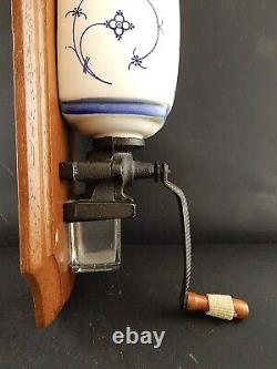 Antique Grinder Coffee' Ceramics White Blue Wood Wall Dutch Coffee Grinder