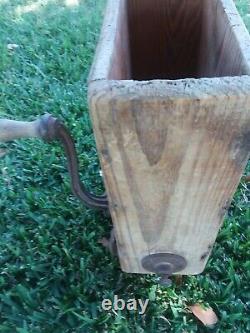 Antique Hand Crank Corn Sheller Vintage Primitive Wooden Grinder Feed Coffee