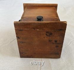 Antique Handcrafted Wooden Coffee Grinder With Black Handle