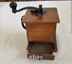 Antique Handcrafted Wooden Coffee Grinder With Black Handle