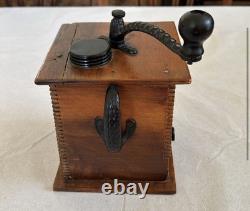 Antique Handcrafted Wooden Coffee Grinder With Black Handle