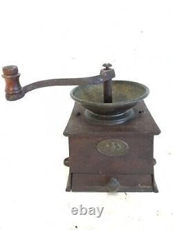 Antique Hawkins & Co Warranted Cast Iron Hand Crank Coffee Grinder Mill WithTray