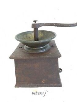 Antique Hawkins & Co Warranted Cast Iron Hand Crank Coffee Grinder Mill WithTray