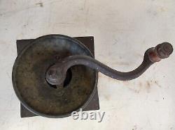 Antique Hawkins & Co Warranted Cast Iron Hand Crank Coffee Grinder Mill WithTray