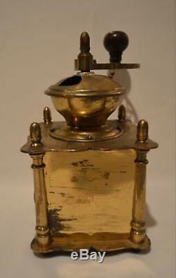 Antique Heavy Brass Coffee Mill Grinder Wood Knob & Box