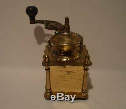 Antique Heavy Brass Coffee Mill Grinder Wood Knob & Box