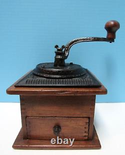Antique Imperial Hand-crank Coffee Grinder Dovetail Wood Base- Cast Iron Grinder