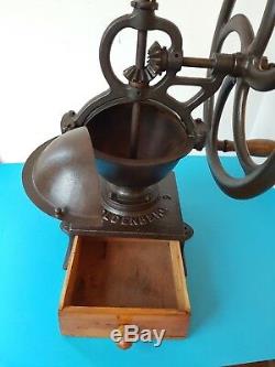 Antique Industrial Cast Iron Balance Wheel Coffee Grinder Goldenberg N. 2 Germany