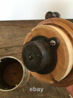 Antique Italian FB Fabrica Nazionale Hand-Crank Wood & Iron Coffee Grinder Mill